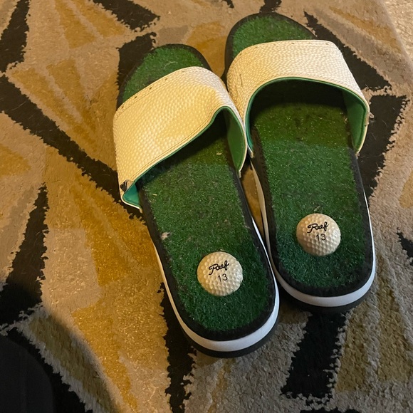 Reef White and Green Slide Sandals - Picture 2 of 10